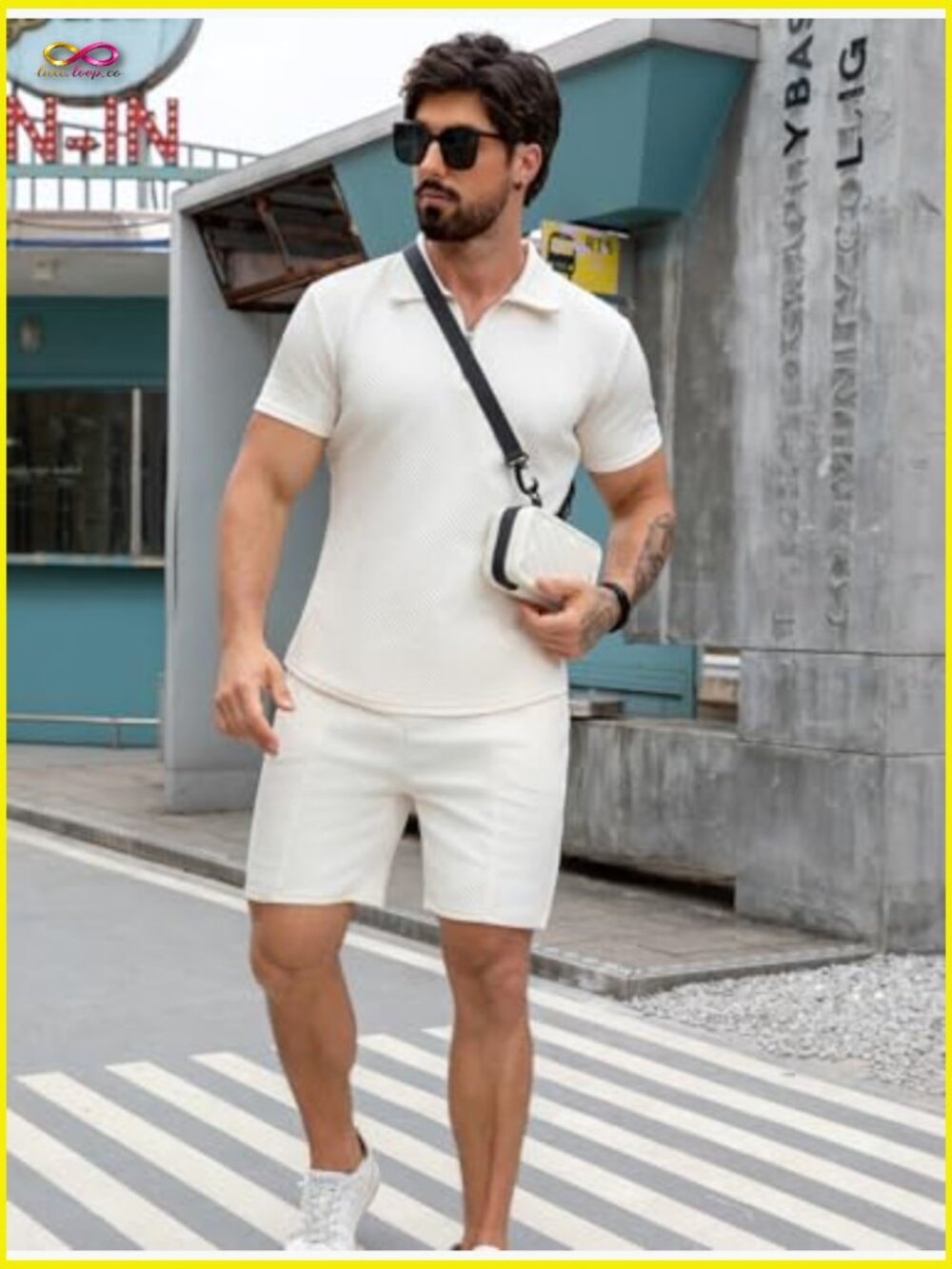 Men's Polo Shirt and Shorts Set Zipper 2 Piece Outfits Casual Athleisure Summer - Picture 4 of 7
